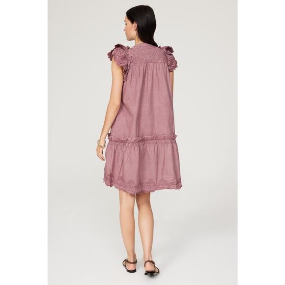 Sea Heidi Heart Quilt Petal Sleeve Tiered Rose Pink Mini Dress Size Small - Picture 3 of 15